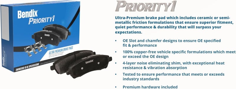 Bendix بطانات الفرامل الأمامية السيراميكية Priority1 CFC1733 لسيارة لكزس IS250 2015-2014 - Image 2